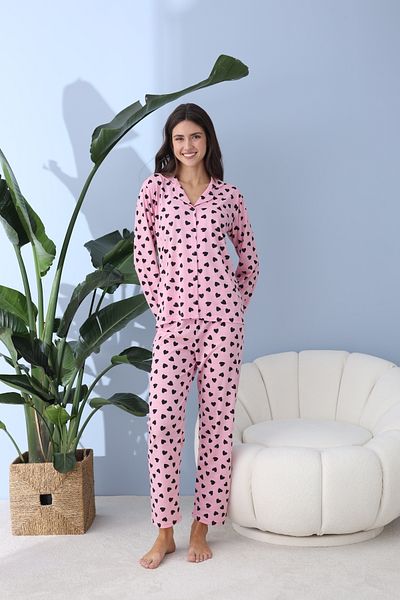 BEYAZTOPTAN Quality Long Sleeve Combed Single Jersey Jacket Pajama Set