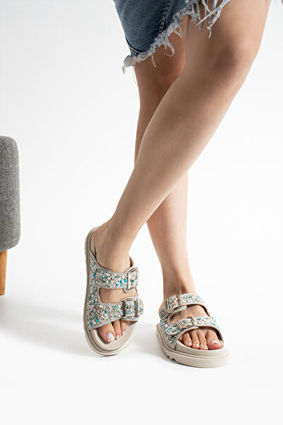 nurness Ruby Kadın Doğal Taşlı Kemerli Terlik