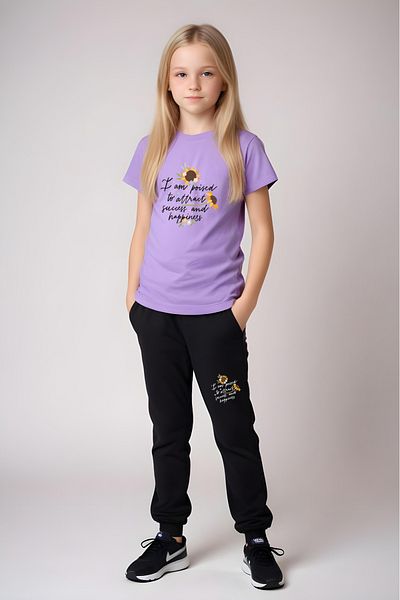 YA KO KİDS Attract Printed Girl's Short Sleeve T-Shirt and Sweatpants Set