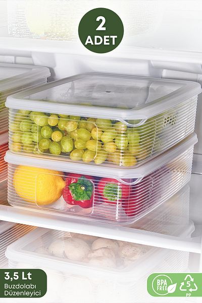 GRİMOR Life 2 Pieces 3.5 Liter Refrigerator Organizer Storage Container - Freezer Storage Container