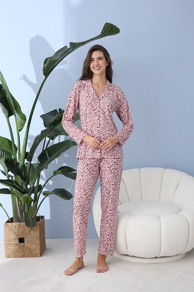 BEYAZTOPTAN Quality Long Sleeve Combed Single Jersey Jacket Pajama Set