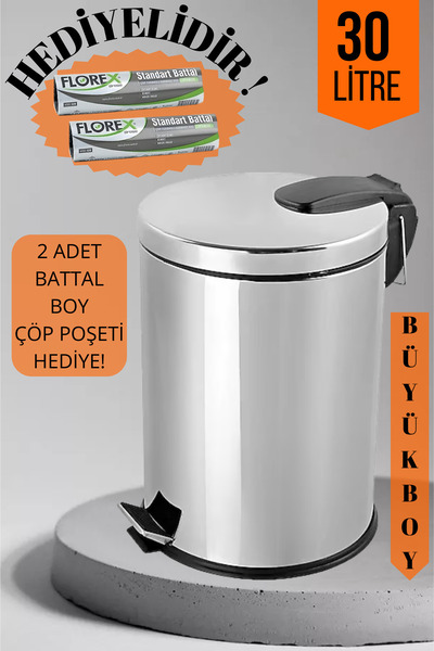 Berta Hijyen Paslanmaz Çelik Pedallı Çöp Kovası 30lt Büyük Boy Iç Kovalı - 2 ...