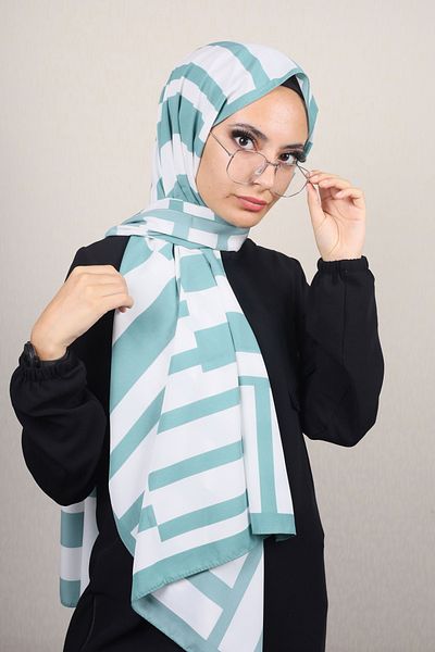 Modakaşmir Fashion Cashmere Green-White Series Medina Silk Shawl - Pattern-01 - Color-11