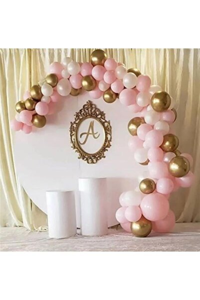 Onay Store 50 Adet 12 Inç Metalik Parti Balon Seti Pembe-beyaz-gold- Yaş Doğu...