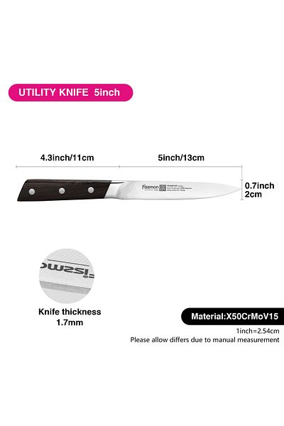 Fissman 5" Utility Knife Frankfruit Sturdy And Elegant Handle, Minimalist Design with Sharp Blade