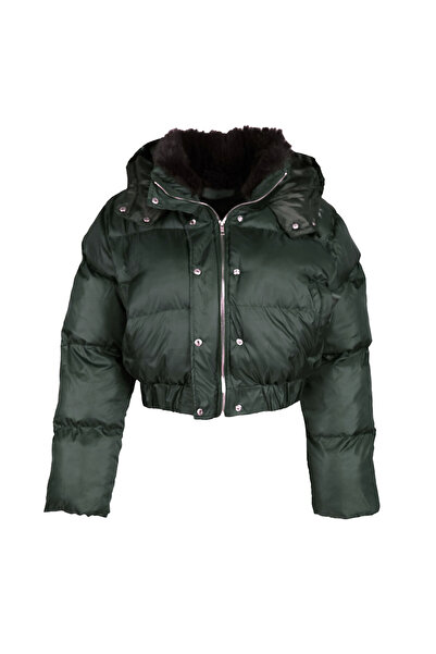 Awesta Palton scurt pufos pentru femei 07 Petrol