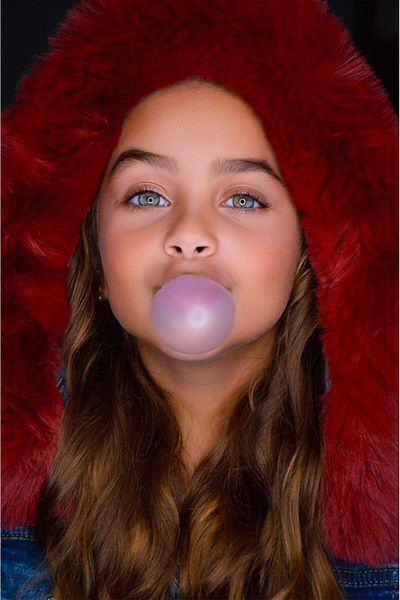Hilal Akıncı Kids Girl's Hooded Blue Denim Jacket with Fur Detail on Sleeves