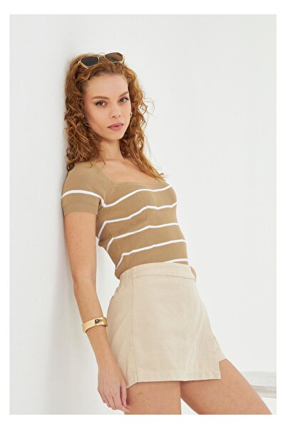 TIFFANY&TOMATO Geniş Yaka Çizgili Body