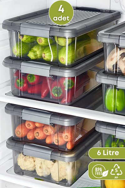 GRİMOR Life 4 Pieces Interlocking Food Meat Mincer Storage Container Refrigerator Organizer 6 Lt.-Dipfreeze