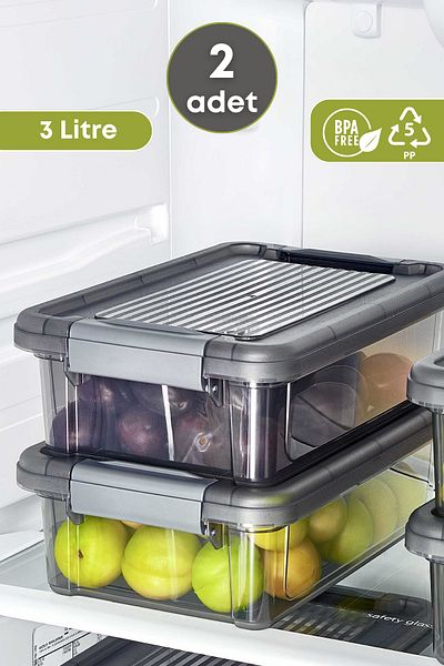 GRİMOR Life 2 Pieces Interlocking Food Meat Mincer Storage Container Refrigerator Organizer 3 Lt.-Dipfreeze