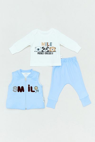 Fulla Moda 100% Cotton Smile Embroidered 3-Piece Unisex Children's Set