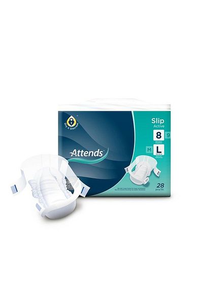 attends Slip Active 8 Large Size Disposable Pads - For Faecal Incontinence, 28 Pieces