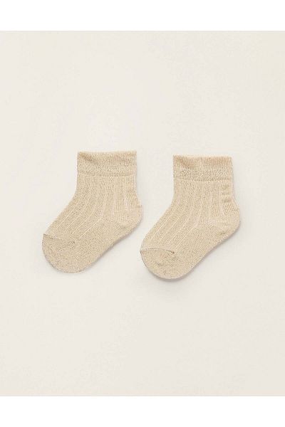 Ziddy Ribbed Socks with Lurex Threads for Baby Girls, Gold
