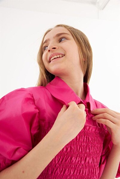 Hilal Akıncı Kids Kız Çocuk Balon Kollu Gipe Beden Fırfırlı Elbise