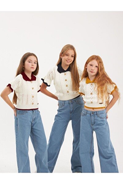 Hilal Akıncı Kids Girl's Short Sleeve Button Knitwear Blouse