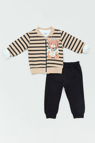 Fulla Moda 100% Cotton Teddy Bear Printed 3-Piece Boy's Suit