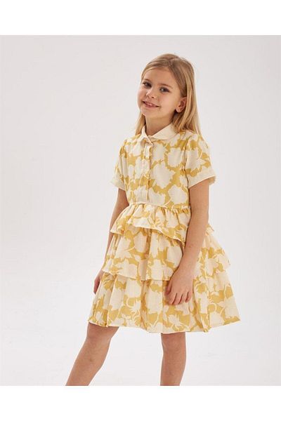 Hilal Akıncı Kids Girl's Colorful Layered Cotton Linen Dress