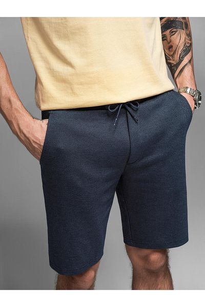 OMBRE Lässige Herren SLIM FIT Jacquard-Strick-Shorts - Marineblau V1 OM-SRCS-0168 S