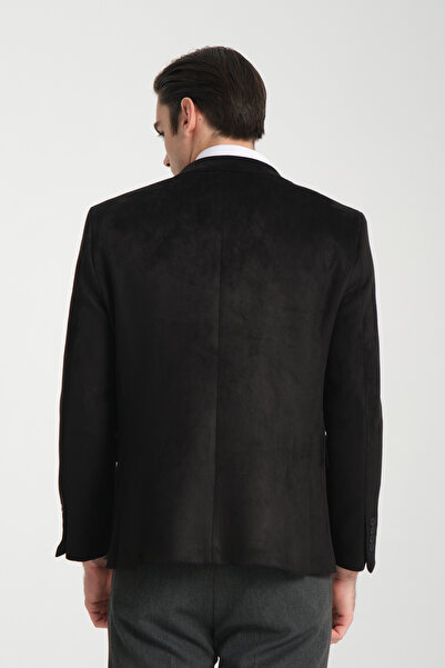 Frappoli Ανδρικό μαύρο σουέτ Bernando Καλοκαίρι-Χειμώνας 4 εποχών Slim Fit Sports Blazer
