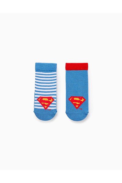 Ziddy Pack of 2 Pairs of Non-Slip Socks for Baby Boys 'Superman', Blue