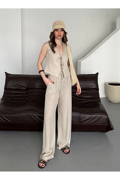 Laluvia Pantaloni vestă cu trei șireturi din bumbac 100% și costum uman