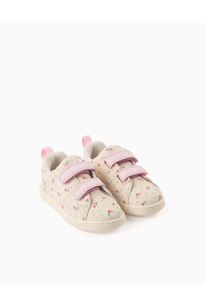 Ziddy Floral Trainers for Baby Girls, Beige/Pink