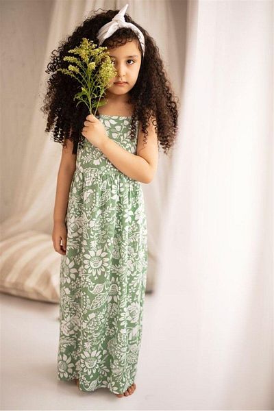 Hilal Akıncı Kids Rochie din viscoză din bumbac liliac, cu model floral, fără spate