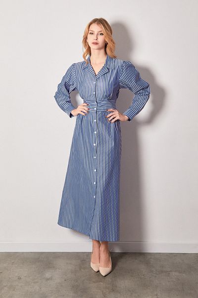 Fulla Moda Ριγέ φόρεμα με κουμπιά μίντι μήκους