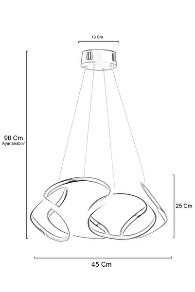 Dekorluna Honos Siyah Modern Sarkıt Beyaz Işık Salon Mutfak Oda Hol Ledli Avize