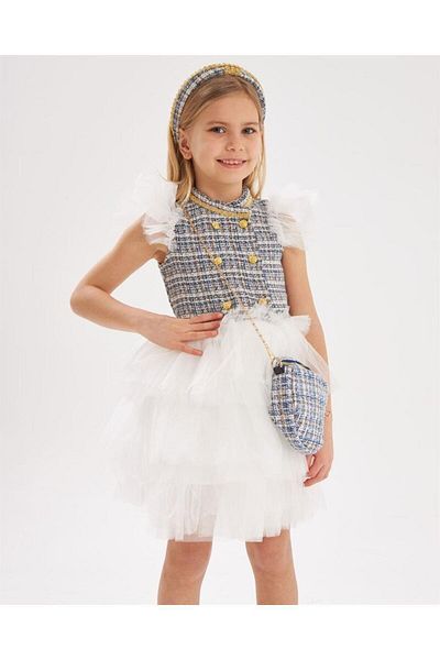 Hilal Akıncı Kids Girl's Fabric Tutu Skirt and Tutu Sleeve Fluffy Dress Hair Crown Bag Set of 3