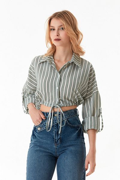Fulla Moda Ριγέ δεμένο μπροστινό πουκάμισο Crop