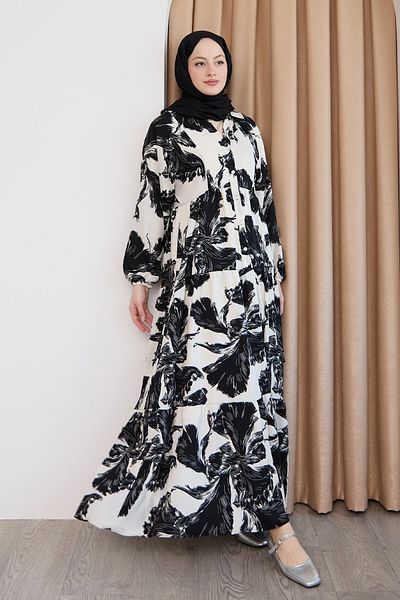 InStyle Rochie albă cu modele florale mixte