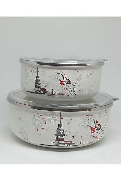 Avşar Enamel House 14-18 cm Double Decorated Plastic Vacuum Lid Enamel Storage Container