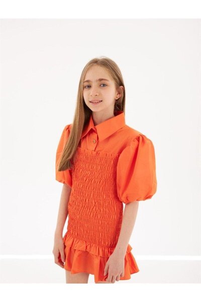 Hilal Akıncı Kids Kız Çocuk Turuncu Fırfırlı Elbise