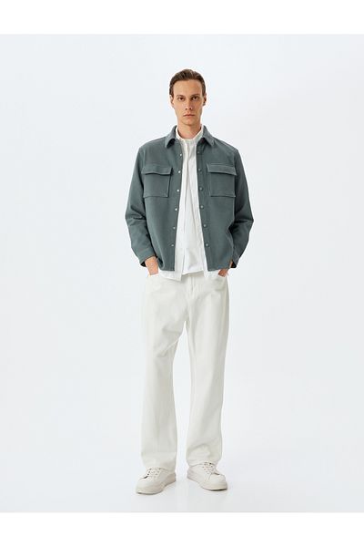 Koton Long Sleeve Cotton Blend Pocket Detailed Shirt Jacket