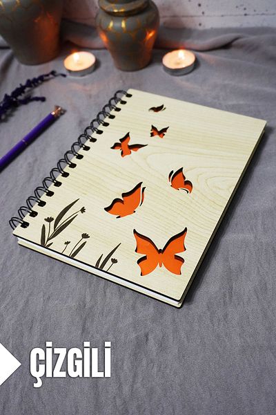 markcat Agenda with Butterfly Pattern Wood Cover A5 Ruled 120 Sheets School Notebook