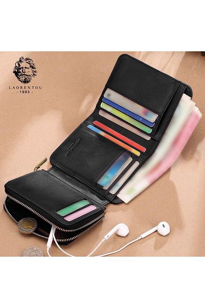 Laorentou Cucinelli Genuine Leather Italian Made Zippered Women's Wallet - Women's Card Holder