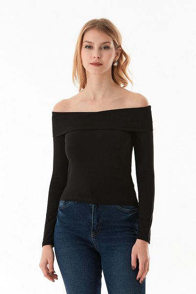 Fulla Moda Βασική μπλούζα με γιακά Madonna