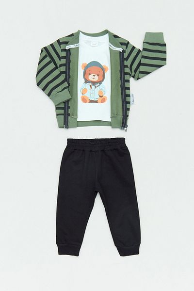 Fulla Moda 100% Cotton Teddy Bear Printed 3-Piece Boy's Suit
