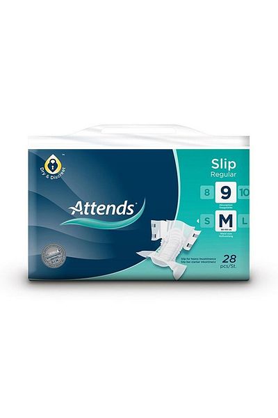 attends Slip Regular 9 Medium Size Disposable Pads - For Faecal Incontinence, 28 Pieces