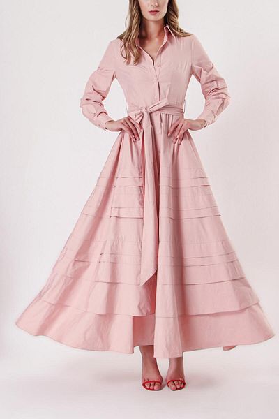 SOCIETA Salmon Skirt piece detail long taffeta dress 94333