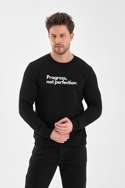 FİHA /2054-Printed Ruffled Zero Collar Sweat - Black