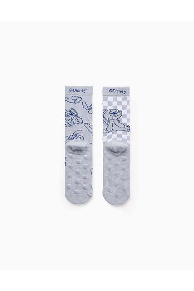 Ziddy Pack 2 Pairs of Non-Slip Socks for Girls 'Stitch', Blue