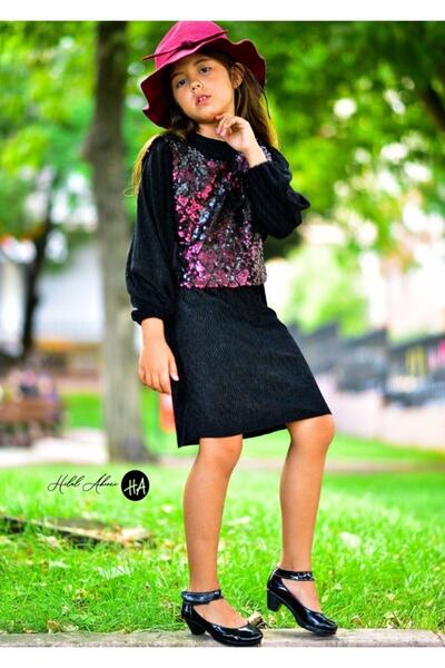 Hilal Akıncı Kids Kız Çocuk Bordo Pul Payet Bolerolu Kadife Abiye Elbise
