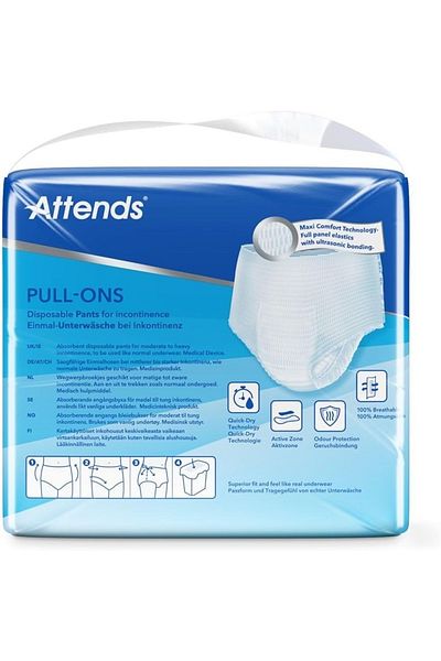 attends Pull On 8 Small Incontinence Adult Diapers, Unisex - 16 Pieces