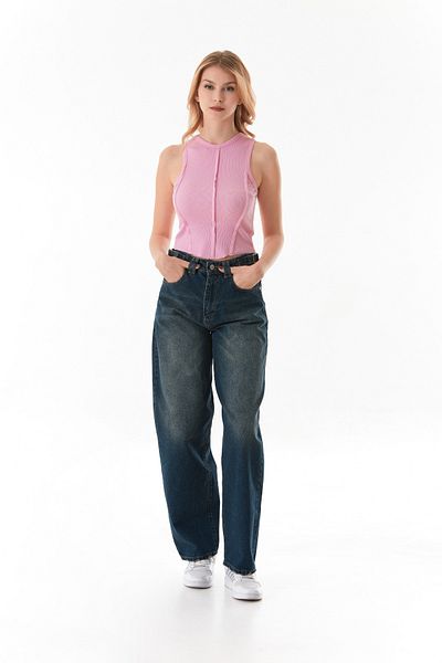 Fulla Moda Pantaloni largi din denim cu cataramă în talie