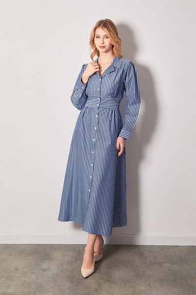 Fulla Moda Ριγέ φόρεμα με κουμπιά μίντι μήκους