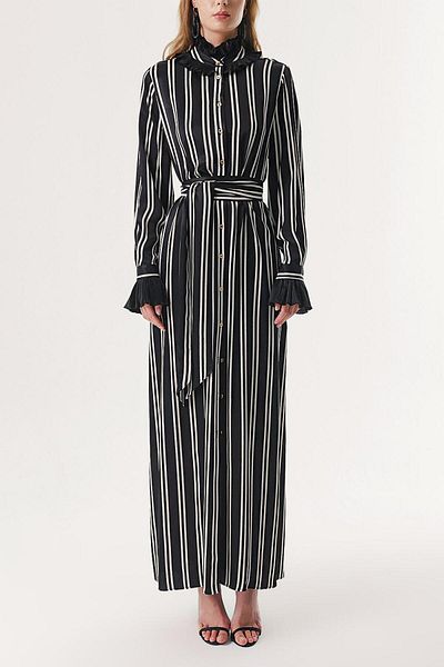 SOCIETA Striped Pleated Detailed Belted Shirt Dress 94200