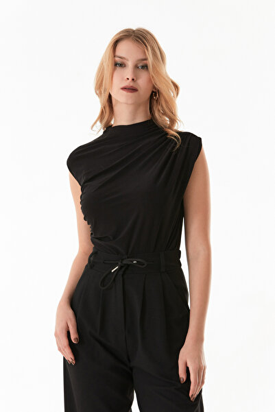 Fulla Moda Μπλούζα με γιακά με ντραπέ στους ώμους και στο πλάι