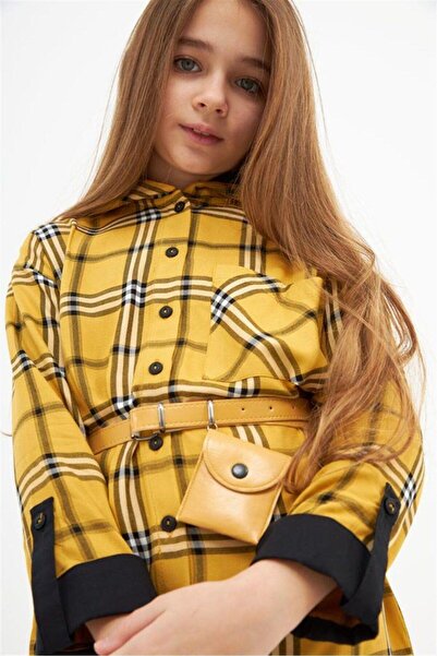 Hilal Akıncı Kids Kız Çocuk Kapüşonlu Çanta Kemerli Elbise